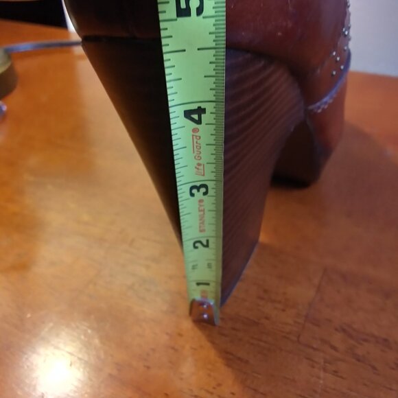 Frye Chelsea Spice Studded Peep Toe Lace Up Platform Heels sz 8M Brown - Picture 3 of 16